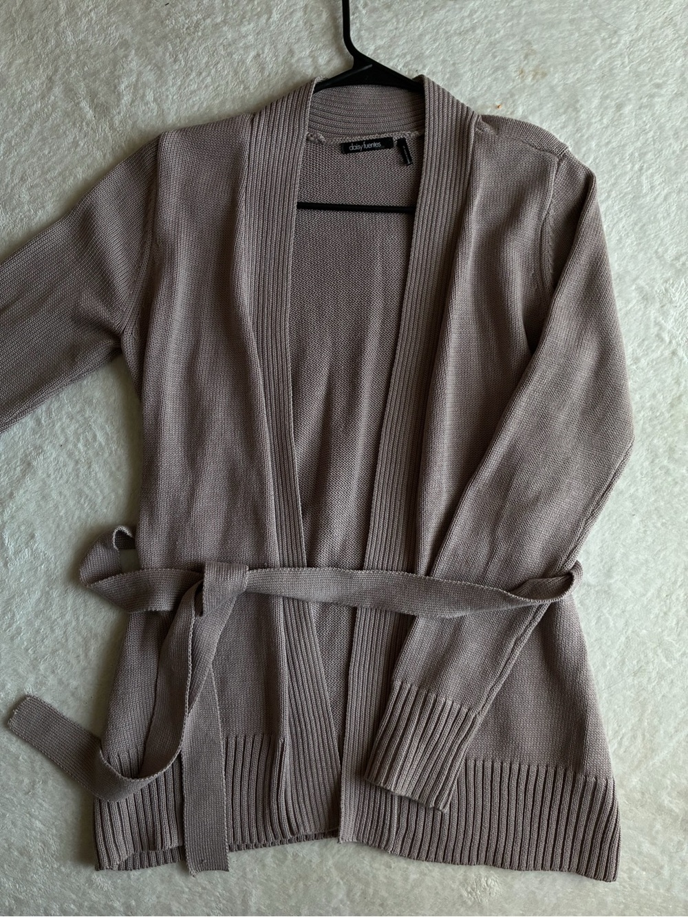 Daisy Fuentes Taupe Belted Open-Front Cardigan